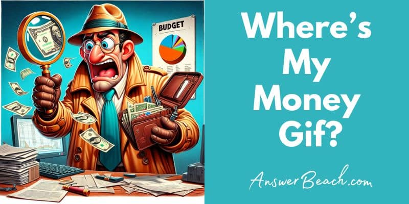 Blog post image of a man with a magnifying glass and money - Where's My Money Gif