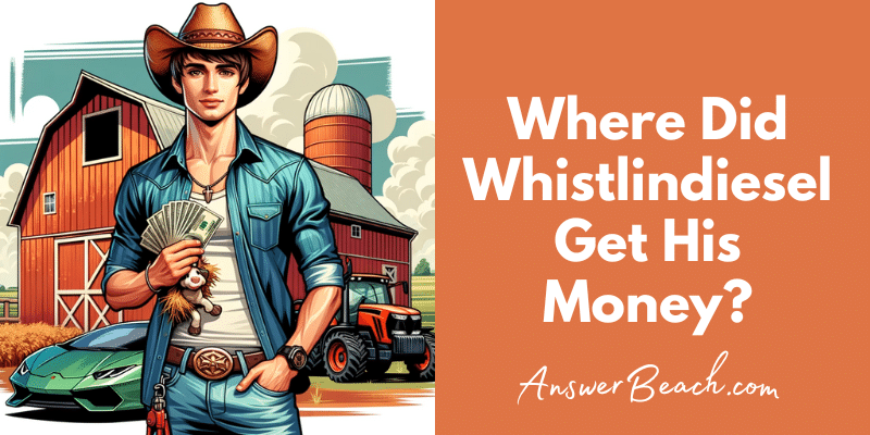 Blog post image of cartoon image of man in cowboy hat, fancy car, and barn - Where Did Whistlindiesel Get His Money