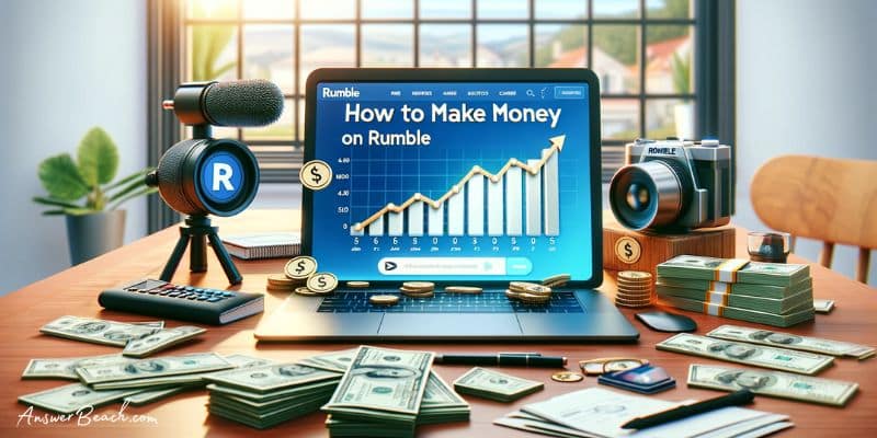 Laptop with video-recording equipment and cash - How to make money on Rumble