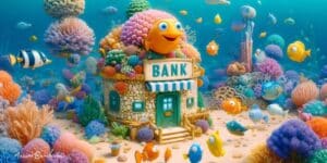 Cartoon fish swimming around an actual underwater bank -- Where do fish keep their money